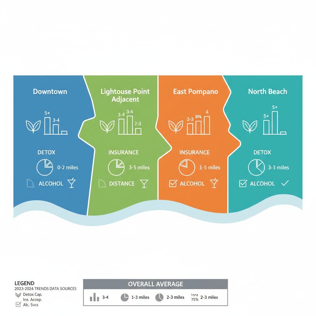 Infographic map comparing recovery services and facilities across Pompano Beach neighborhoods